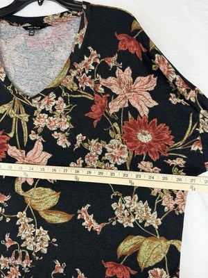 Well Worn Top XXL Womens Black Floral Knit Long Sleeve V Neck