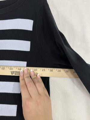Lands End Sweater Dress Medium Navy Blue Striped 3:4 Sleeves Knit Womens