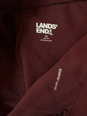 Lands End Starfish Slim Leg Pants 1X Burgundy Knit Pull On Plus Size Womens