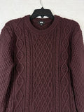 Uniqlo Sweater Men Medium Cable Knit Wool Blend Burgundy Crew Neck