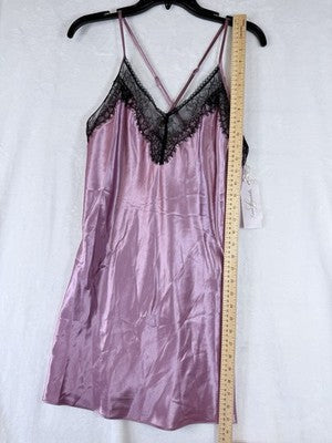 Linea Donatella Chemise Medium Satin Pink Black Lingerie Nightgown Women New NWT