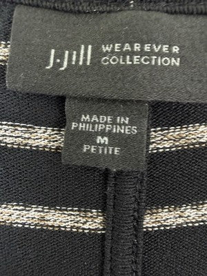 J Jill Wearever Sweater Medium Petite Black Beige Striped Dolman Sleeves Womens