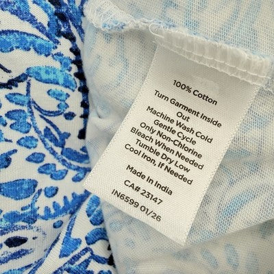 Talbots Tee 2X Petite Short Sleeve Pocket Top Blue Print Womens Plus Size 2XP