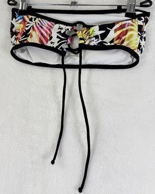 Venus Bandeau Bikini Set Small Top 4 Bottom Black Tropical Print Womens