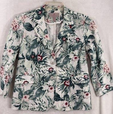 Laurie Felt Size 6 Jacket Floral Print Blazer Linen Blend 3/4 Sleeve Womens