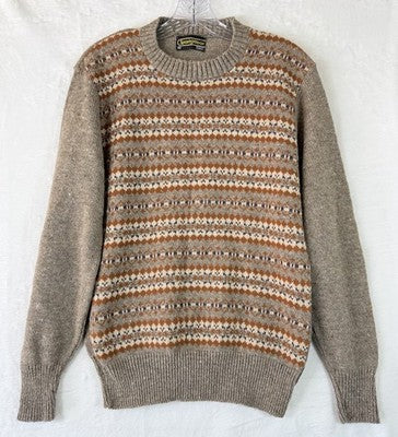 Vintage Mens Sweater Medium Fair Isle Crew Neck 70s 80s Sears