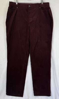 Croft And Barrow Corduroy Pants 18 Straight Leg Mid Rise Burgundy New NWT