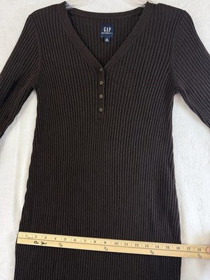 Gap Maternity Dress XS CashSoft Sweater Rib Knit Midi Long Sleeve Brown Women