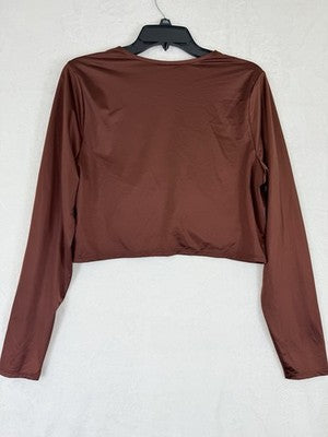 Calia Rash Guard XXL Long Sleeve Ruched Top Red Brown Womens Swim Shirt NEW
