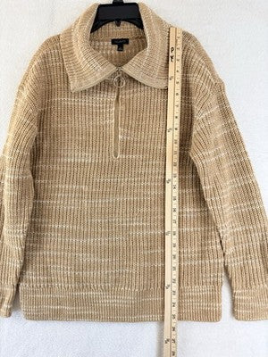 Talbots Sweater Medium Half Zip Beige Long Sleeve Top Space Dyed Womens
