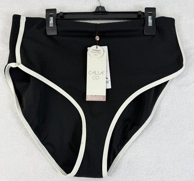 Calia Swim Bottom Large Black High Rise Tipped Womens Tankini Swimwear New NWT