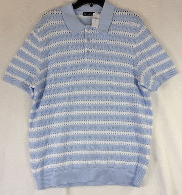 Gap Polo Sweater Medium Mens Short Sleeve Light Blu Striped 100% Cotton NWT New