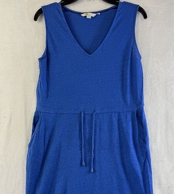 Boden 100% Linen Dress Size 8 Blue Sleeveless Shift Pockets V Neck