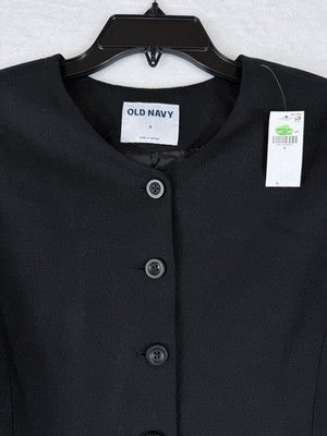 Old Navy Linen Blazer Women Small Black Collarless Button Front Suit Jacket New