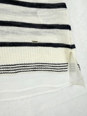 Tommy Hilfiger Womens Tops XL Sweater Sleeveless 100% Cotton Navy Blue Ivory