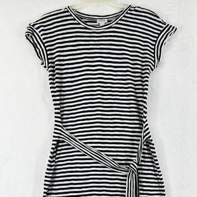 J Crew Dress XXS Black White Striped Mini Dress Short Sleeve Cotton Knit Womens