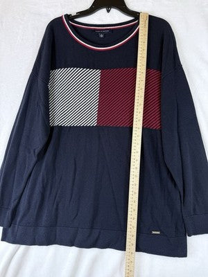 Tommy Hilfiger Sweater XL Top Long Sleeve Navy Blue Red Logo Womens Pullover