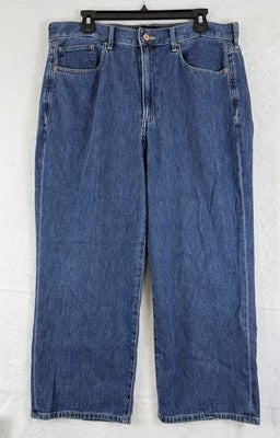 Express Wide Leg Jeans 14 Cropped High Rise Blue Womens