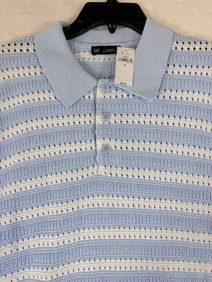 Gap Polo Sweater Medium Mens Short Sleeve Light Blu Striped 100% Cotton NWT New