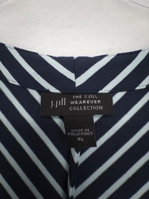J Jill Wearever Top XL Blue Knit Striped 3/4 Sleeve V Neck Women