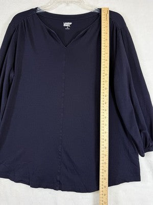 Lands End Top Medium Knit Navy Blue 3/4 Sleeve Tee Womens