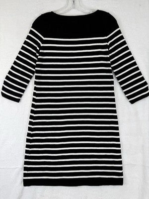 Talbots Dress P XS Petite Womens Black Ivory Striped Knit 3/4 Sleeve Shift