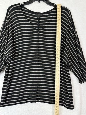 J Jill Wearever Sweater Medium Petite Black Beige Striped Dolman Sleeves Womens