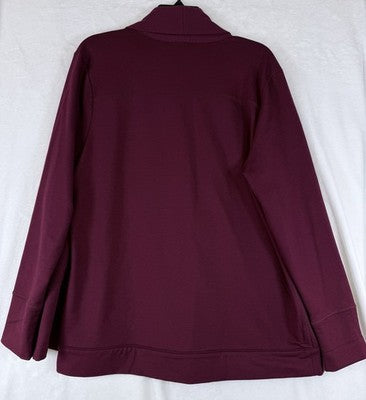 T By Talbots Fleece Cardigan Jacket Large Womens Burgundy Open Front