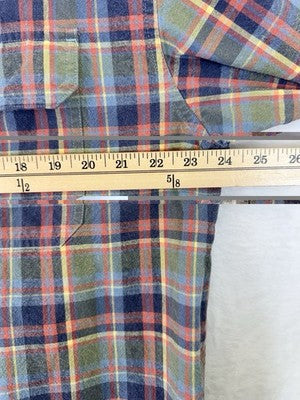 LL Bean Sunwashed Canvas Shirt Large Mens Long Sleeve Green Blue Plaid Button Up