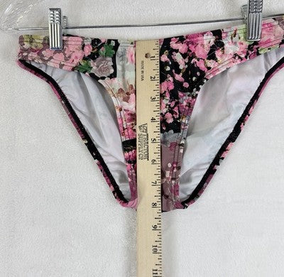 Venus Bikini Set Small Top 6 Bottom Halter Black Pink Floral Swimwear Womens
