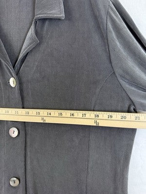 Chicos Travelers Size 3 Jacket Gray Top Button Long Sleeve Made In USA XL Womens