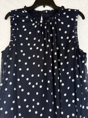 Tommy Hilfiger Dress 14 Navy Blue Sleeveless Polk Dot Shift Short Womens