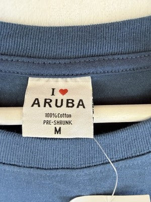 I Love Aruba T Shirt Medium Blue Embroidered Womens Short Sleeve Top Tourist New