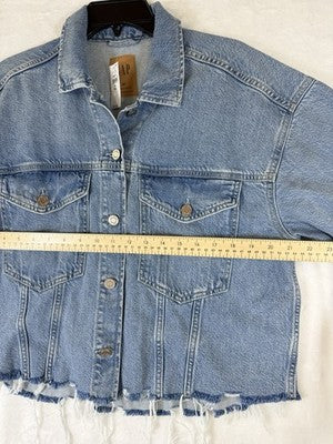 Gap Jean Jacket Medium Tall Women UltraSoft Icon Denim Crop Blue Light Blue New