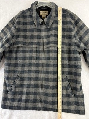 LL Bean Maine Guide Jacket XXL Wool Zip Front Jac-Shirt Gray Blue Plaid Mens