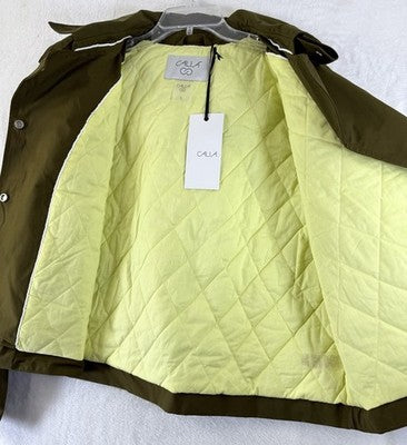 Calia Jacket Large Womens Crop Rain Trench Coat Hooded Green New NWT  $118