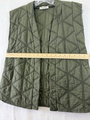 By Coco Quilted Vest Olive Green Womens Medium Made In Italy Boho Open Front