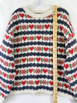 Old Navy Sweater Women XL Tall  Loose Crew Neck Wool Cropped Hearts Fair Isle