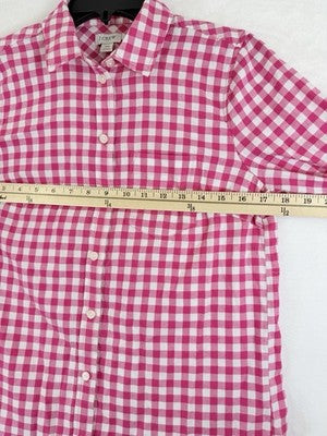 J Crew Flannel Shirt Women Pink XS Gingham Button Up Tops Long Sleeve