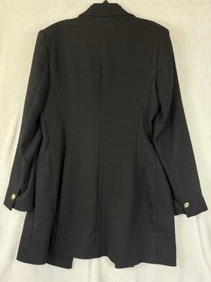 Zara Long Blazer Black Large Womens Jacket Longline Gold Button