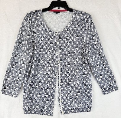 Talbots Cardigan Sweater Large White Blue Womens Button Front