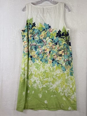 J Jill Love Linen Dress Medium Petite Sleeveless Shift Floral 100% Linen Womens