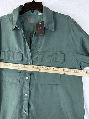 Levis Doreen Utility Shirt Medium Womens Green Roll Tab Lyocell Button New NWT