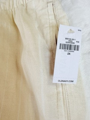 Old Navy Super High Rise Wide Leg Linen Blend Pants 2X Womens Beige New NWT