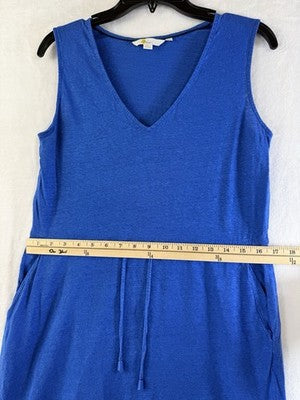 Boden 100% Linen Dress Size 8 Blue Sleeveless Shift Pockets V Neck