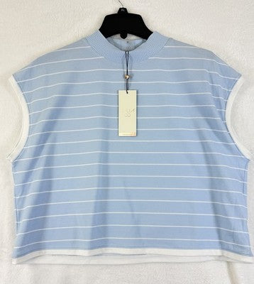 Calia Top XL Crop Mock Neck Knit Blue White Striped New NWT