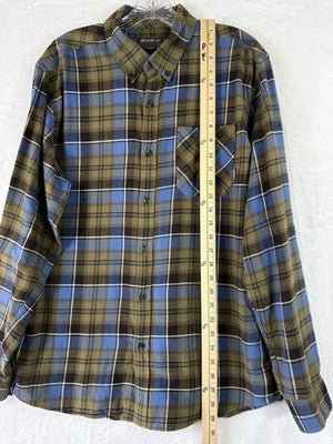 Eddie Bauer Flannel Shirt Mens Large Green Blue Button Up Long Sleeve Cotton