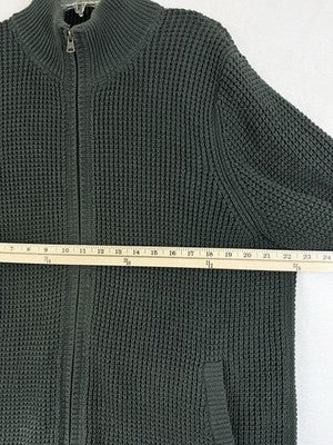 L.L. Bean Organic Cotton Waffle Full Zip Sweater Mens Large Dark Pine Green