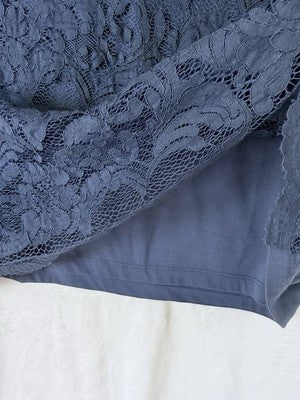 Chicos Tops Size 2 Blue Long Sleeve Knit W/ Lace Overlay Blouse Large Womens