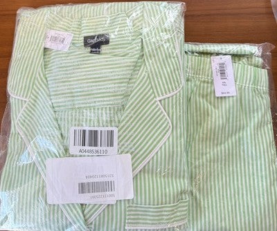 Gap Pajama Set Women XL / XXL Tall Poplin PJ Green Striped Shirt Pants New